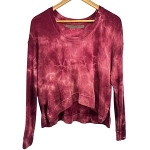 Enza Costa Cashmere Silk Loose Cropped Tie Dye Long Sleeve Knit Top  Wine Sm USA